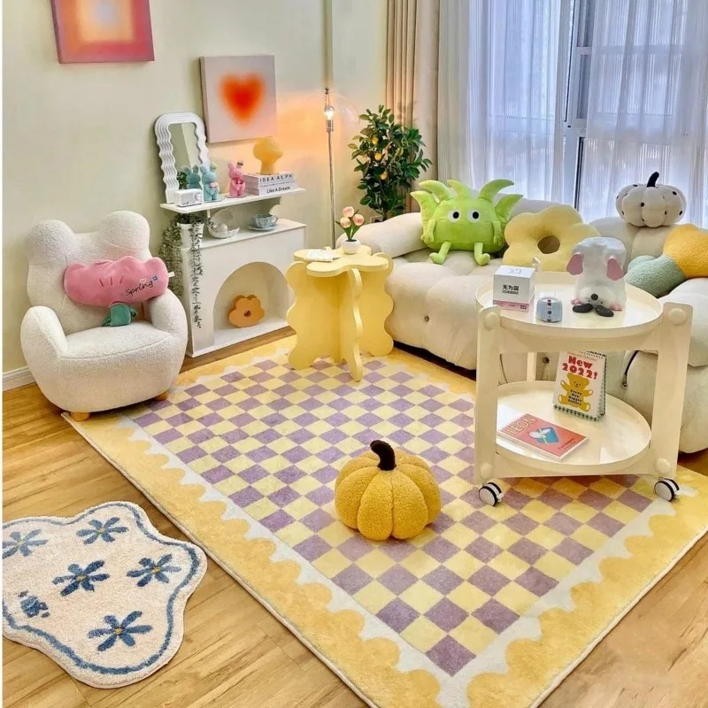 Electronics Repair Desk - Pink Blue Checkerboard Bedside Carpet Cute